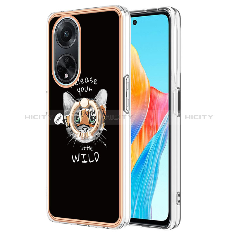 Funda Silicona Gel Goma Patron de Moda Carcasa con Anillo de dedo Soporte YB2 para Oppo A98 5G Multicolor