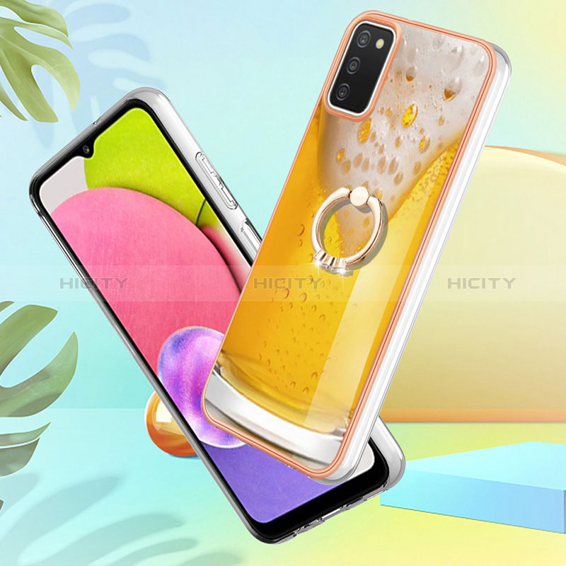 Funda Silicona Gel Goma Patron de Moda Carcasa con Anillo de dedo Soporte YB2 para Samsung Galaxy A03s