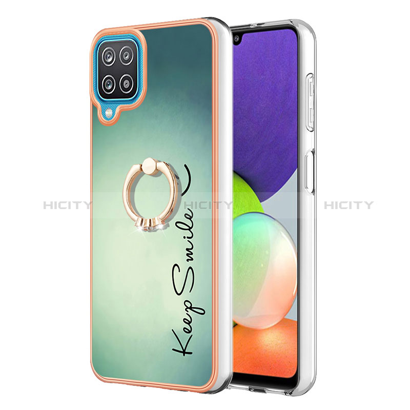 Funda Silicona Gel Goma Patron de Moda Carcasa con Anillo de dedo Soporte YB2 para Samsung Galaxy A12