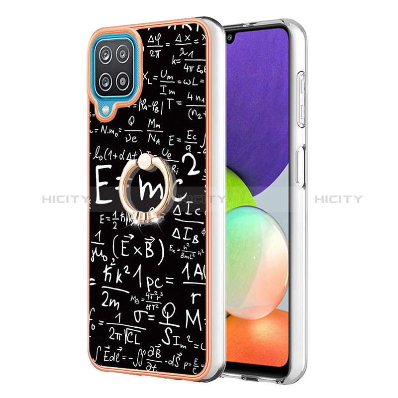 Funda Silicona Gel Goma Patron de Moda Carcasa con Anillo de dedo Soporte YB2 para Samsung Galaxy A12