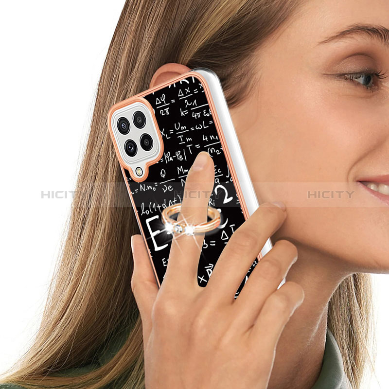 Funda Silicona Gel Goma Patron de Moda Carcasa con Anillo de dedo Soporte YB2 para Samsung Galaxy A22 4G