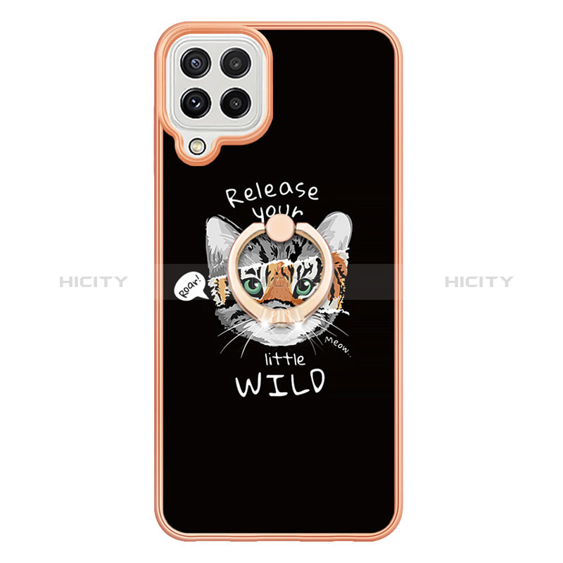 Funda Silicona Gel Goma Patron de Moda Carcasa con Anillo de dedo Soporte YB2 para Samsung Galaxy A22 4G