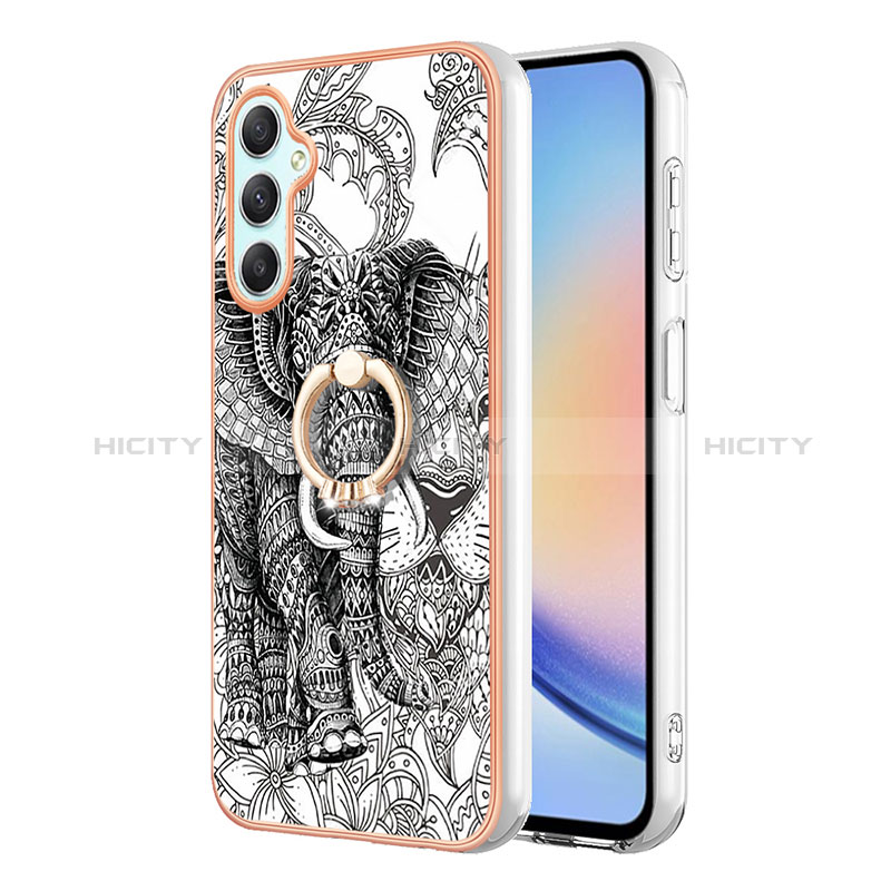 Funda Silicona Gel Goma Patron de Moda Carcasa con Anillo de dedo Soporte YB2 para Samsung Galaxy A25 5G