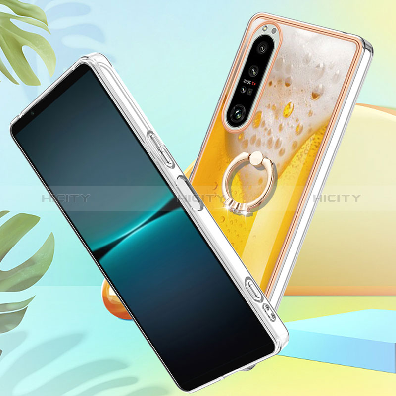 Funda Silicona Gel Goma Patron de Moda Carcasa con Anillo de dedo Soporte YB2 para Sony Xperia 1 IV