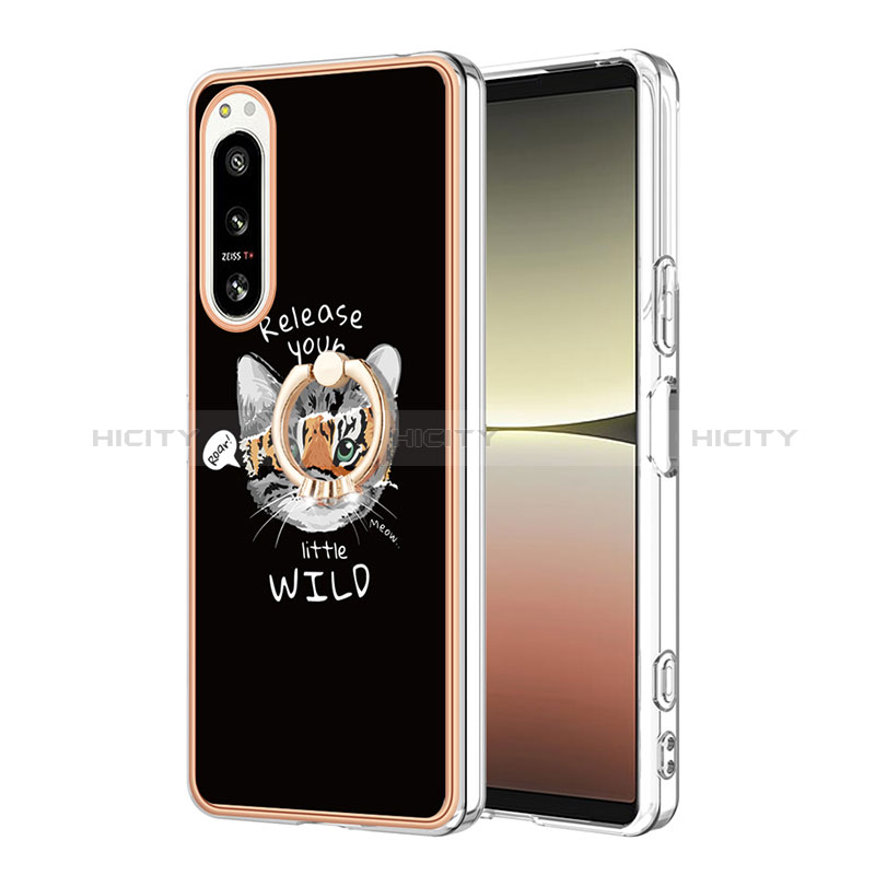 Funda Silicona Gel Goma Patron de Moda Carcasa con Anillo de dedo Soporte YB2 para Sony Xperia 5 IV