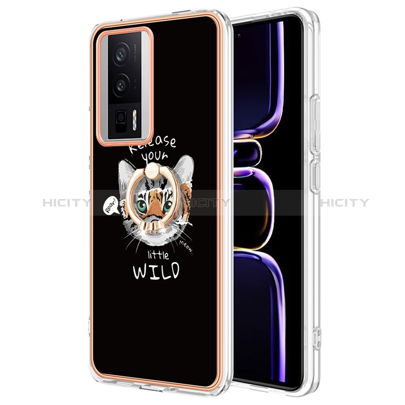 Funda Silicona Gel Goma Patron de Moda Carcasa con Anillo de dedo Soporte YB2 para Xiaomi Poco F5 Pro 5G