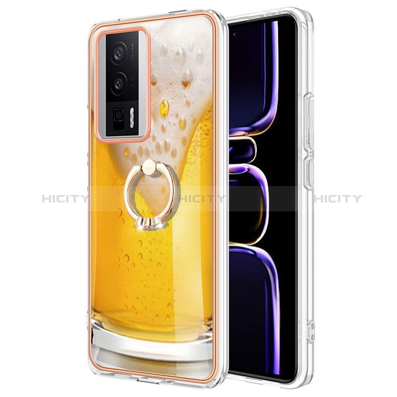 Funda Silicona Gel Goma Patron de Moda Carcasa con Anillo de dedo Soporte YB2 para Xiaomi Poco F5 Pro 5G