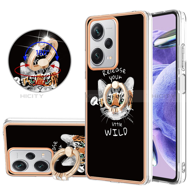 Funda Silicona Gel Goma Patron de Moda Carcasa con Anillo de dedo Soporte YB2 para Xiaomi Redmi Note 12 Explorer