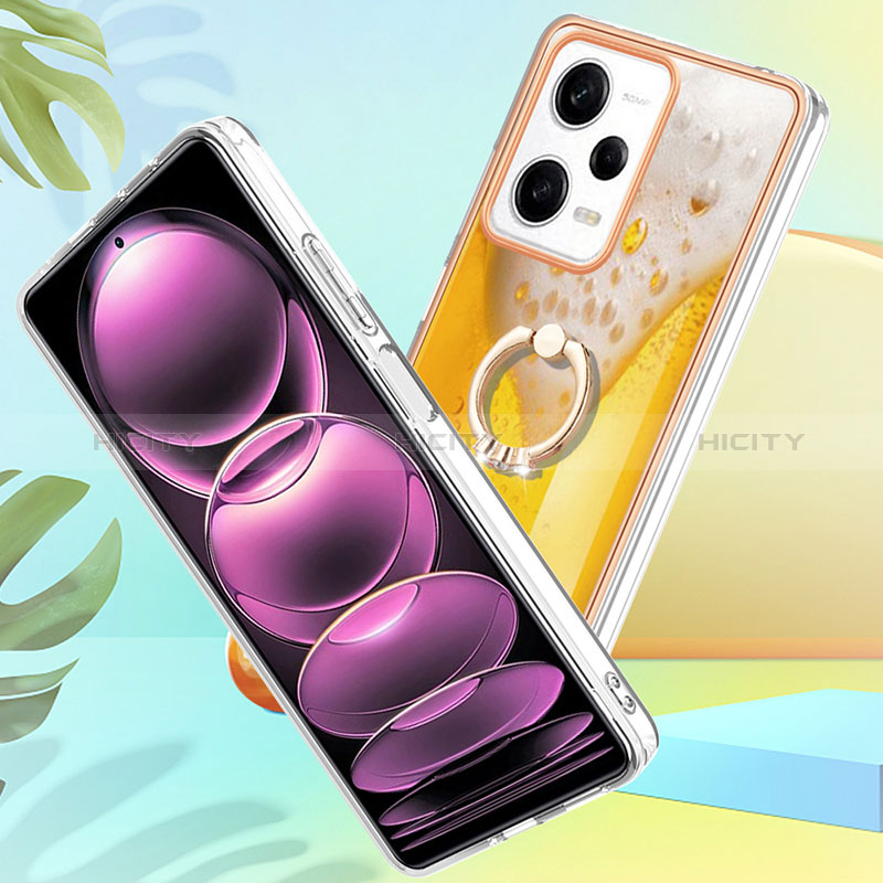 Funda Silicona Gel Goma Patron de Moda Carcasa con Anillo de dedo Soporte YB2 para Xiaomi Redmi Note 12 Pro 5G