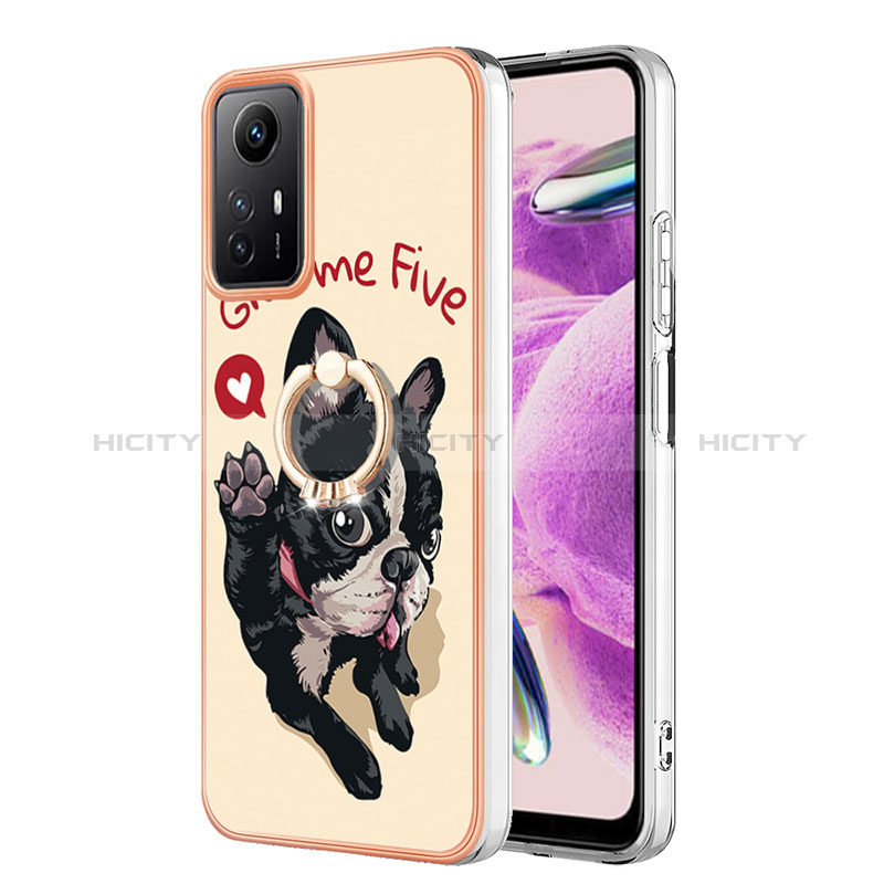 Funda Silicona Gel Goma Patron de Moda Carcasa con Anillo de dedo Soporte YB2 para Xiaomi Redmi Note 12S Caqui