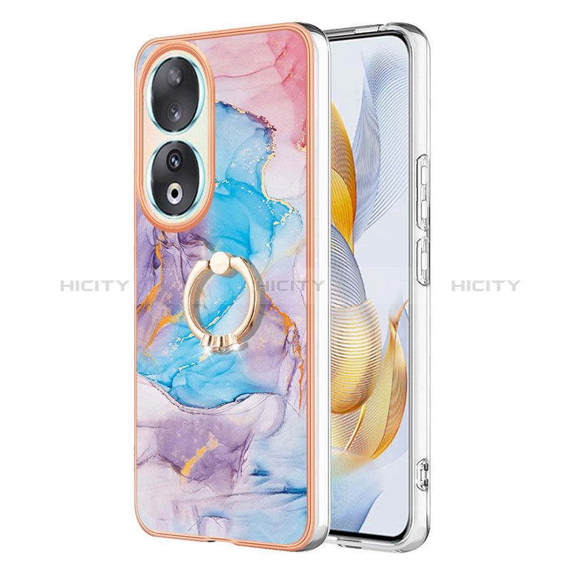 Funda Silicona Gel Goma Patron de Moda Carcasa con Anillo de dedo Soporte YB3 para Huawei Honor 90 5G Azul