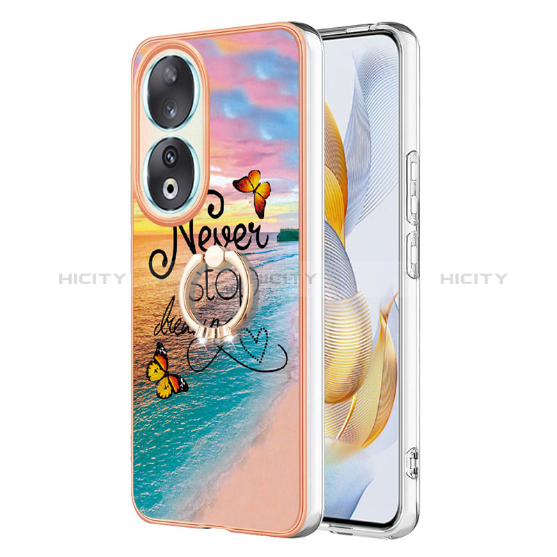 Funda Silicona Gel Goma Patron de Moda Carcasa con Anillo de dedo Soporte YB3 para Huawei Honor 90 5G Multicolor