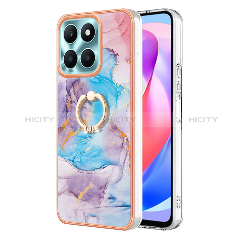 Funda Silicona Gel Goma Patron de Moda Carcasa con Anillo de dedo Soporte YB3 para Huawei Honor X6a Azul