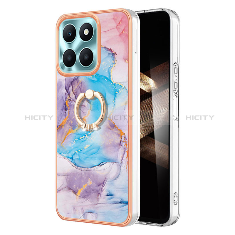 Funda Silicona Gel Goma Patron de Moda Carcasa con Anillo de dedo Soporte YB3 para Huawei Honor X8b Azul