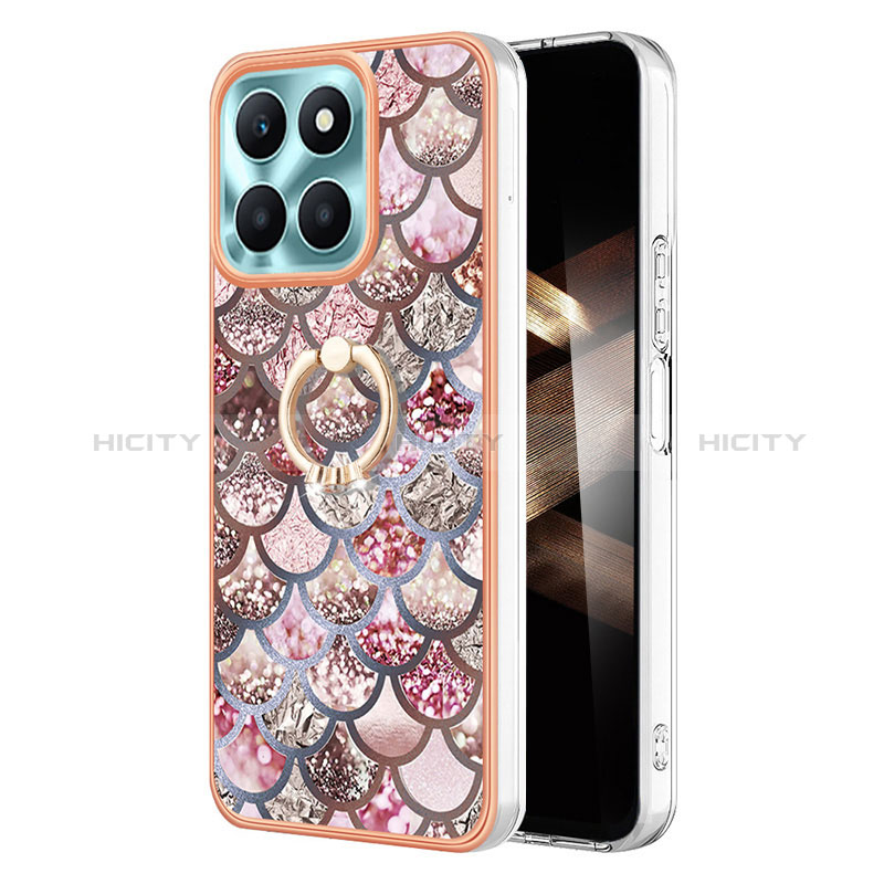 Funda Silicona Gel Goma Patron de Moda Carcasa con Anillo de dedo Soporte YB3 para Huawei Honor X8b Marron