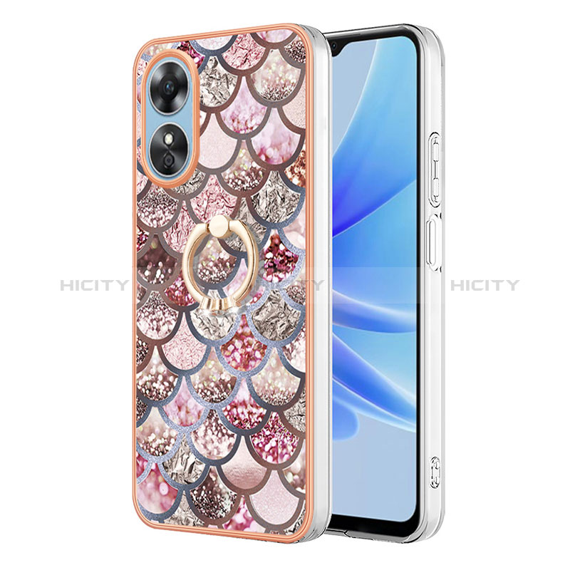 Funda Silicona Gel Goma Patron de Moda Carcasa con Anillo de dedo Soporte YB3 para Oppo A17 Marron