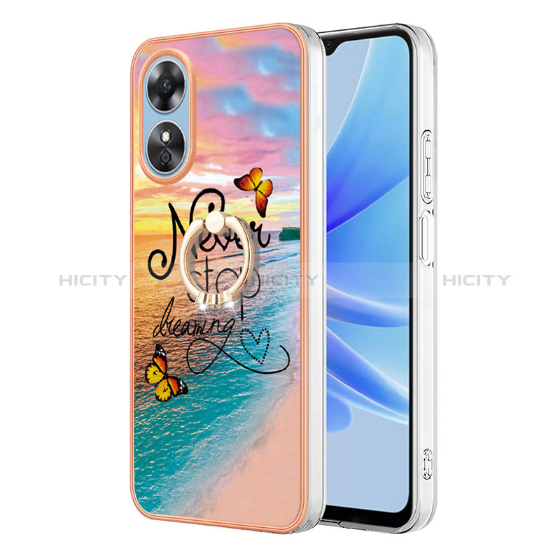 Funda Silicona Gel Goma Patron de Moda Carcasa con Anillo de dedo Soporte YB3 para Oppo A17 Multicolor