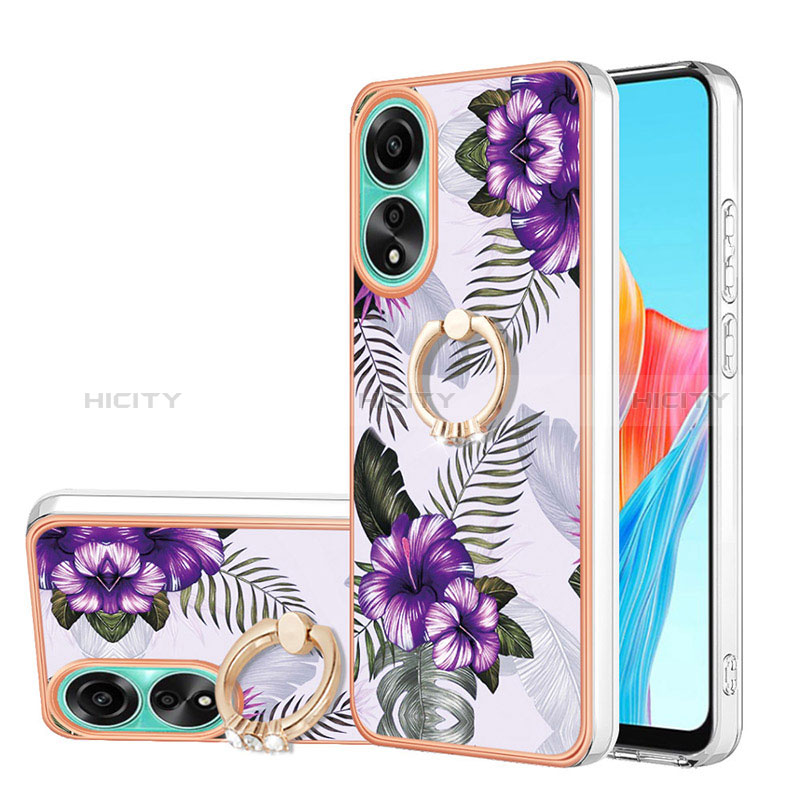 Funda Silicona Gel Goma Patron de Moda Carcasa con Anillo de dedo Soporte YB3 para Oppo A78 4G Morado