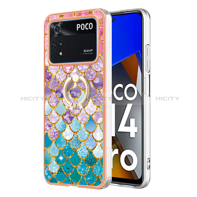 Funda Silicona Gel Goma Patron de Moda Carcasa con Anillo de dedo Soporte YB3 para Xiaomi Poco M4 Pro 4G