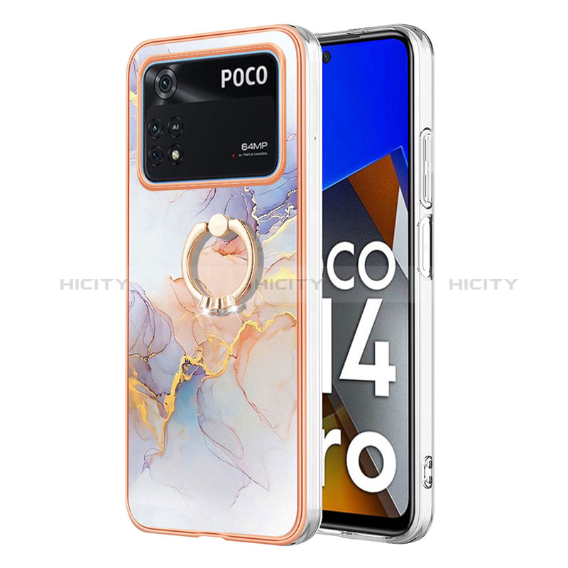 Funda Silicona Gel Goma Patron de Moda Carcasa con Anillo de dedo Soporte YB3 para Xiaomi Poco M4 Pro 4G