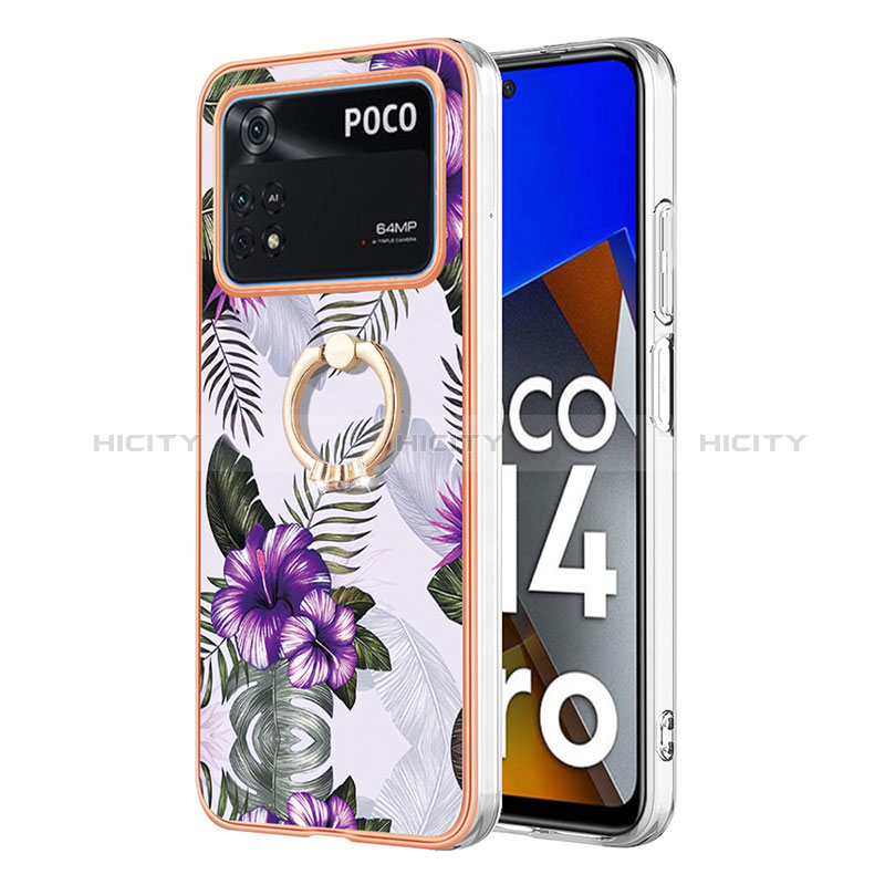 Funda Silicona Gel Goma Patron de Moda Carcasa con Anillo de dedo Soporte YB3 para Xiaomi Poco M4 Pro 4G