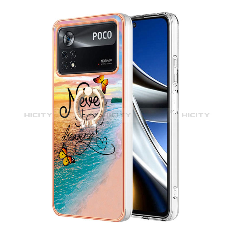 Funda Silicona Gel Goma Patron de Moda Carcasa con Anillo de dedo Soporte YB3 para Xiaomi Poco X4 Pro 5G Multicolor