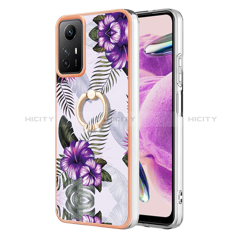 Funda Silicona Gel Goma Patron de Moda Carcasa con Anillo de dedo Soporte YB3 para Xiaomi Redmi Note 12S Morado