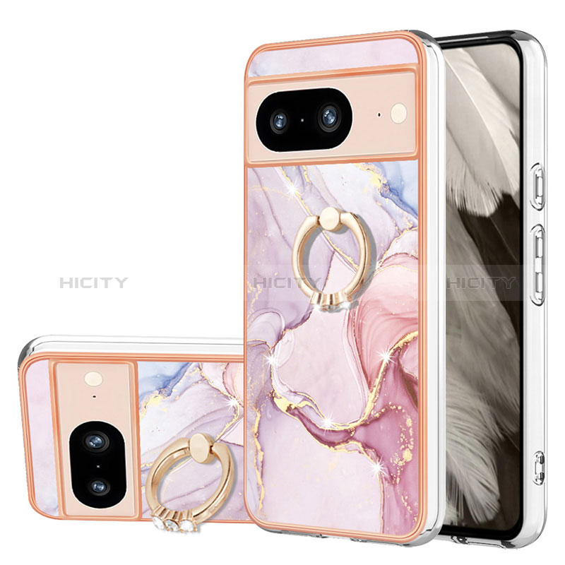 Funda Silicona Gel Goma Patron de Moda Carcasa con Anillo de dedo Soporte YB5 para Google Pixel 8 5G Rosa