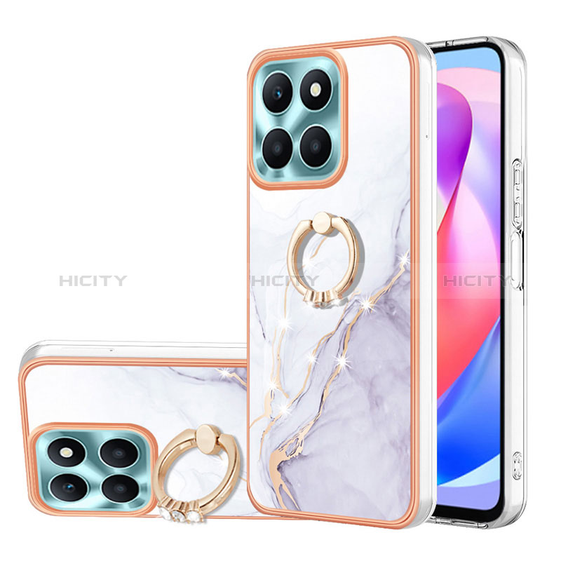 Funda Silicona Gel Goma Patron de Moda Carcasa con Anillo de dedo Soporte YB5 para Huawei Honor X6a Blanco