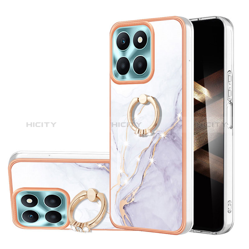 Funda Silicona Gel Goma Patron de Moda Carcasa con Anillo de dedo Soporte YB5 para Huawei Honor X8b Blanco