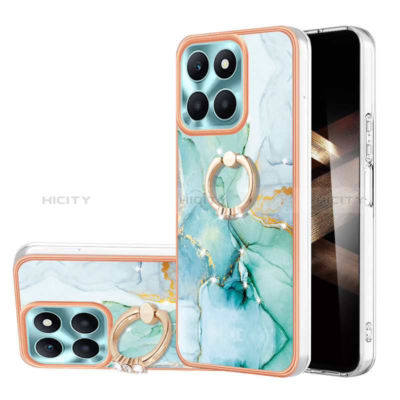 Funda Silicona Gel Goma Patron de Moda Carcasa con Anillo de dedo Soporte YB5 para Huawei Honor X8b Verde