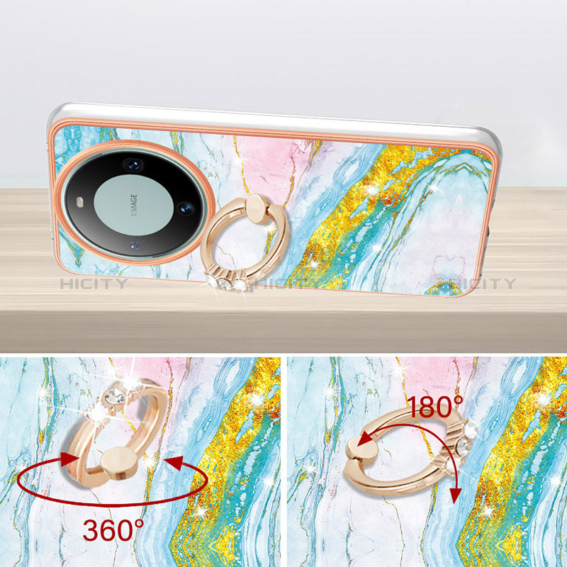 Funda Silicona Gel Goma Patron de Moda Carcasa con Anillo de dedo Soporte YB5 para Huawei Mate 60 Pro