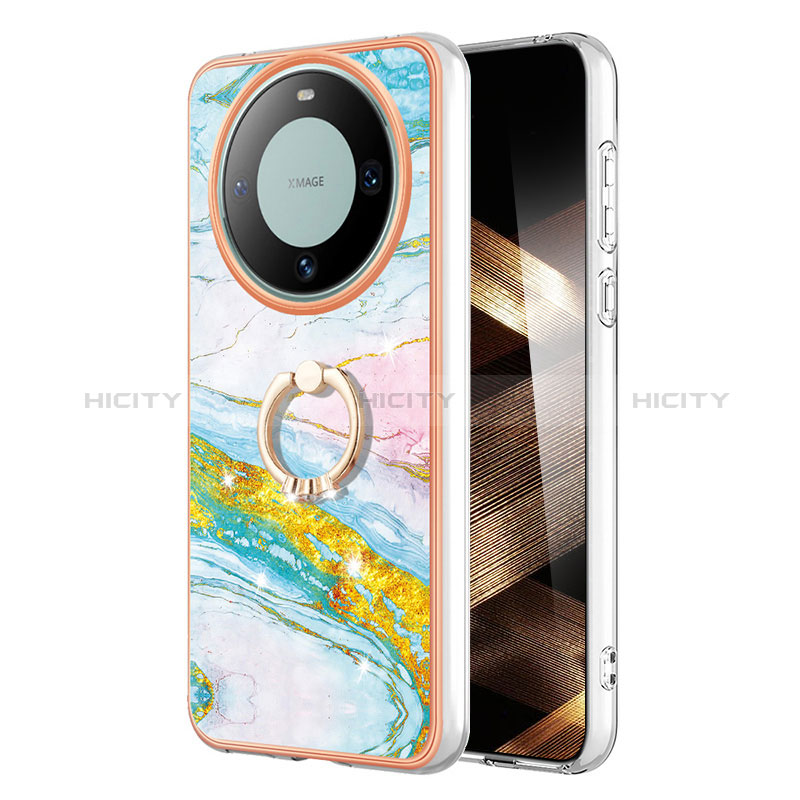 Funda Silicona Gel Goma Patron de Moda Carcasa con Anillo de dedo Soporte YB5 para Huawei Mate 60 Pro