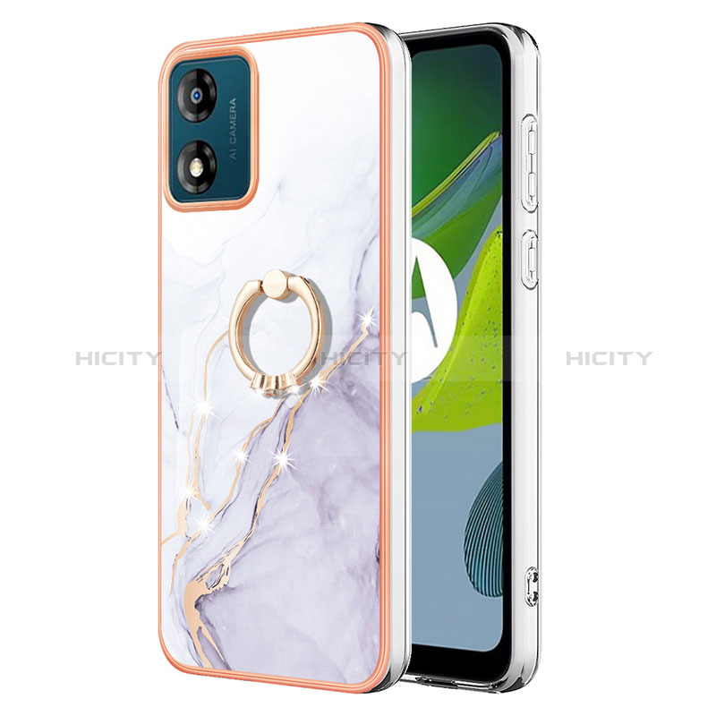 Funda Silicona Gel Goma Patron de Moda Carcasa con Anillo de dedo Soporte YB5 para Motorola Moto E13 Blanco