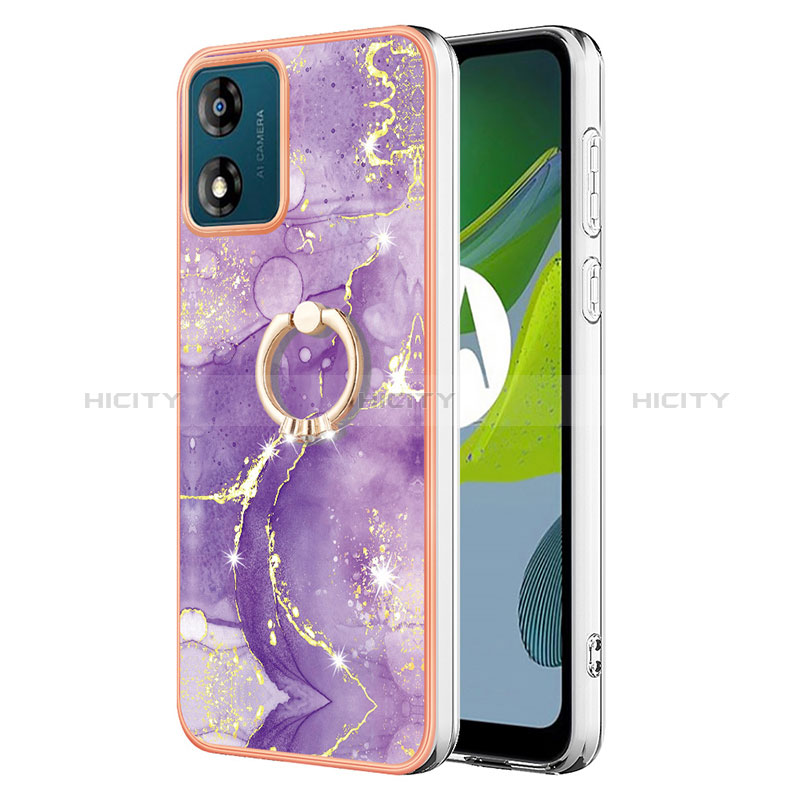 Funda Silicona Gel Goma Patron de Moda Carcasa con Anillo de dedo Soporte YB5 para Motorola Moto E13 Morado