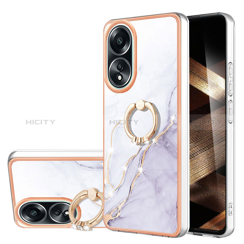 Funda Silicona Gel Goma Patron de Moda Carcasa con Anillo de dedo Soporte YB5 para Oppo A38 Blanco