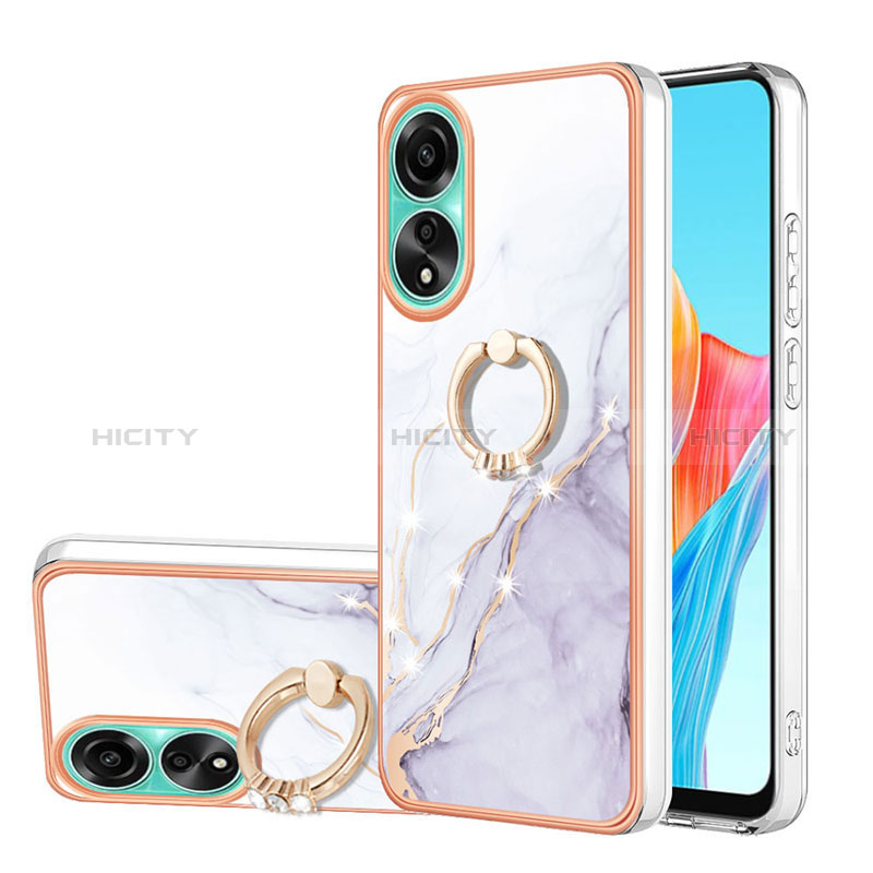 Funda Silicona Gel Goma Patron de Moda Carcasa con Anillo de dedo Soporte YB5 para Oppo A78 4G Blanco