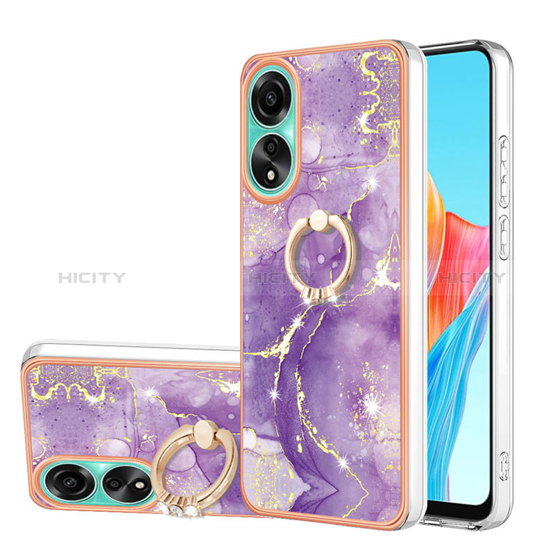 Funda Silicona Gel Goma Patron de Moda Carcasa con Anillo de dedo Soporte YB5 para Oppo A78 4G Morado