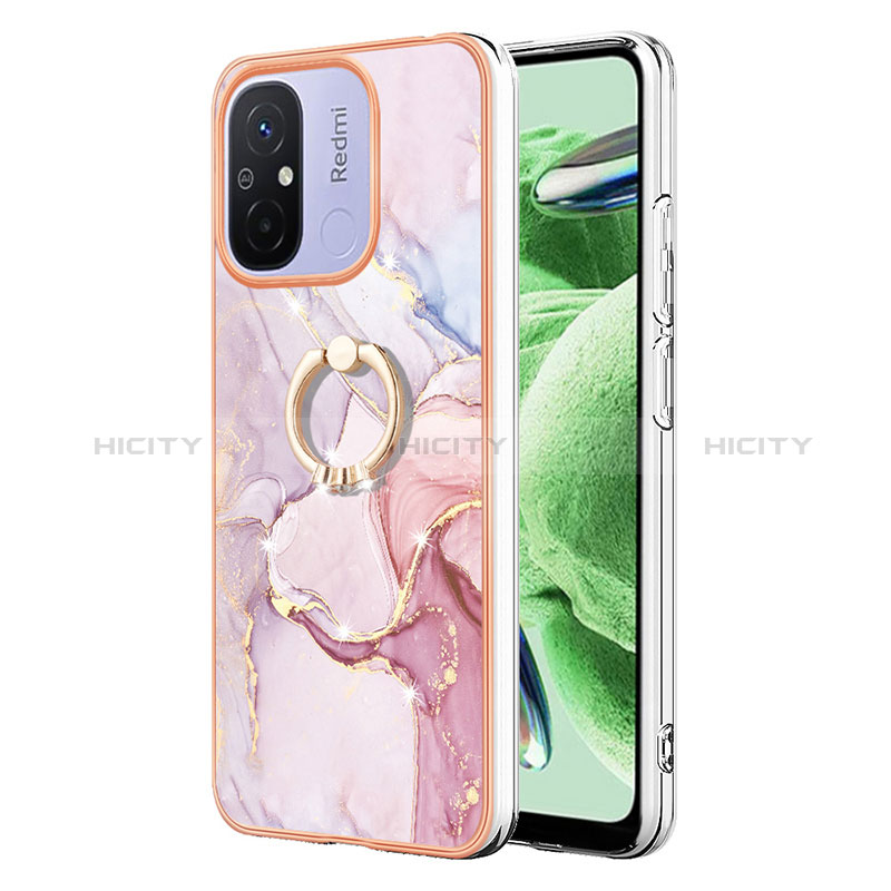 Funda Silicona Gel Goma Patron de Moda Carcasa con Anillo de dedo Soporte YB5 para Xiaomi Poco C55 Rosa