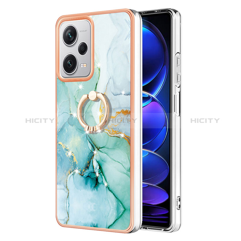 Funda Silicona Gel Goma Patron de Moda Carcasa con Anillo de dedo Soporte YB5 para Xiaomi Redmi Note 12 Pro+ Plus 5G Verde