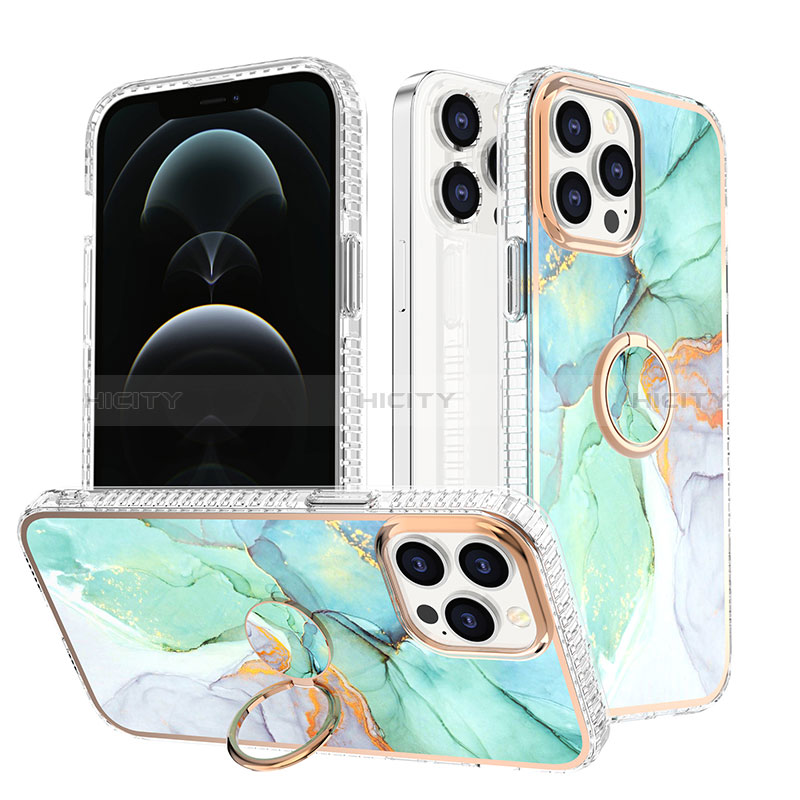 Funda Silicona Gel Goma Patron de Moda Carcasa con Anillo de dedo Soporte YJ1 para Apple iPhone 13 Pro