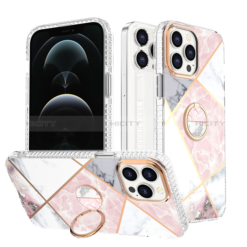 Funda Silicona Gel Goma Patron de Moda Carcasa con Anillo de dedo Soporte YJ1 para Apple iPhone 13 Pro Max