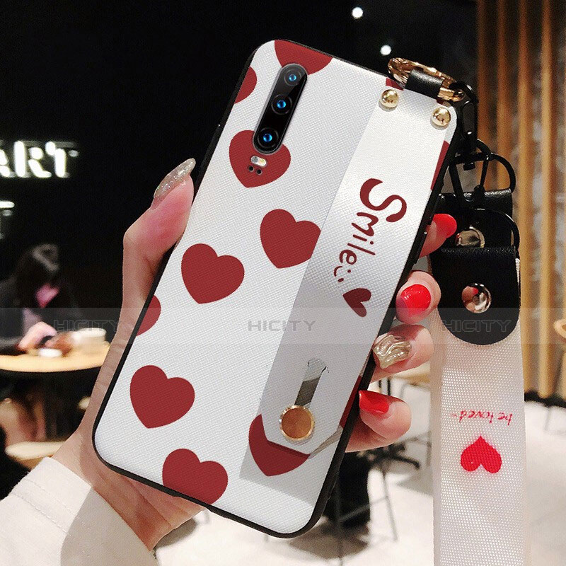 Funda Silicona Gel Goma Patron de Moda Carcasa para Huawei P30 Rojo