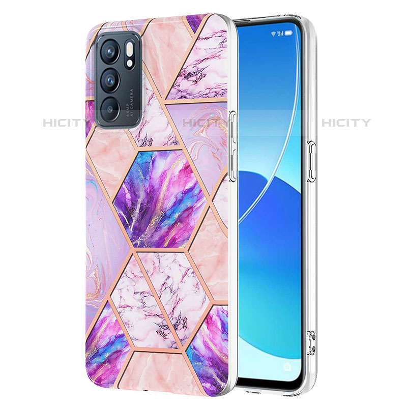 Funda Silicona Gel Goma Patron de Moda Carcasa Y01B para Oppo Reno6 5G Purpura Claro