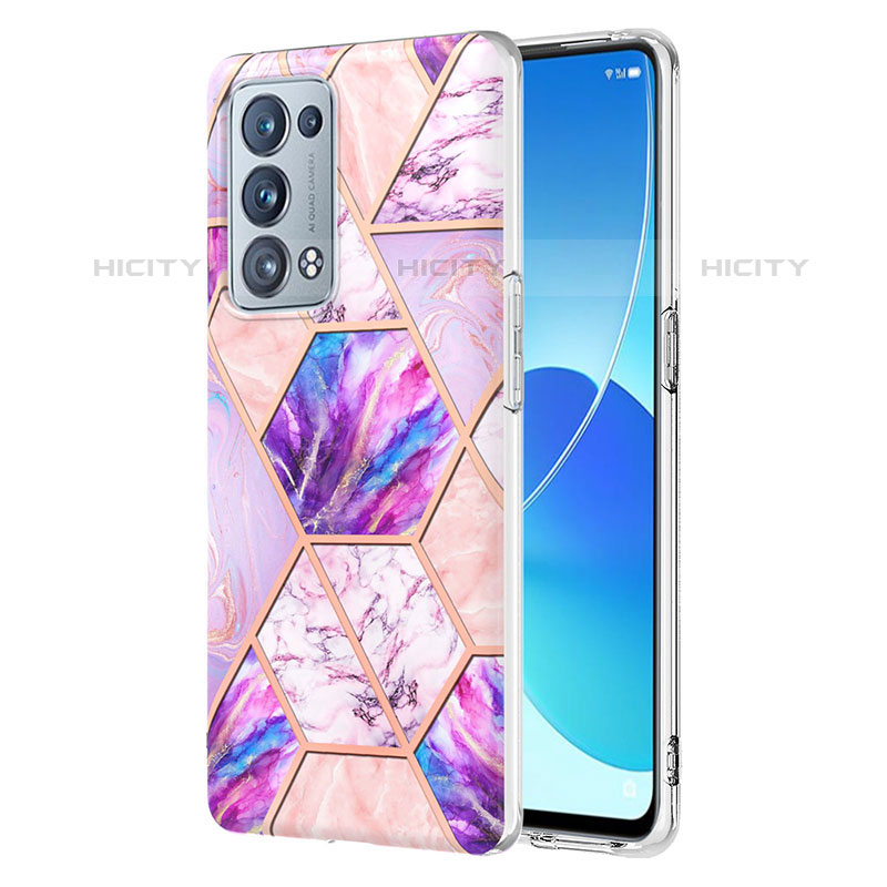 Funda Silicona Gel Goma Patron de Moda Carcasa Y01B para Oppo Reno6 Pro+ Plus 5G Purpura Claro