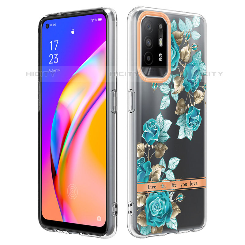 Funda Silicona Gel Goma Patron de Moda Carcasa Y06B para Oppo F19 Pro+ Plus 5G Cian