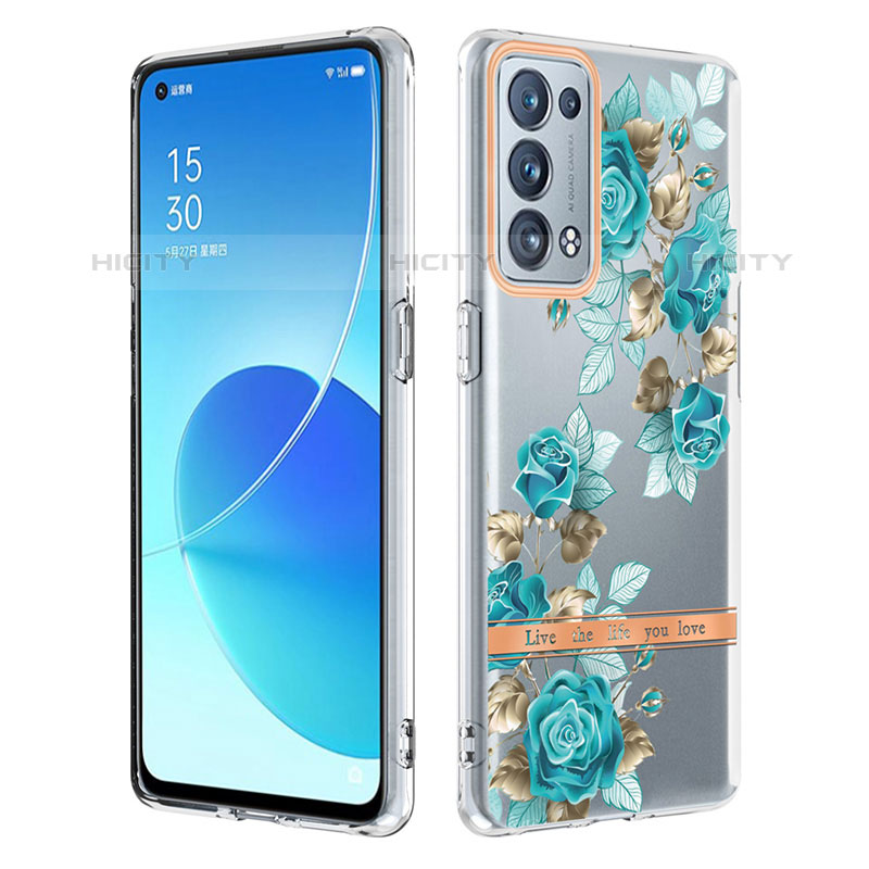 Funda Silicona Gel Goma Patron de Moda Carcasa Y06B para Oppo Reno6 Pro 5G Cian