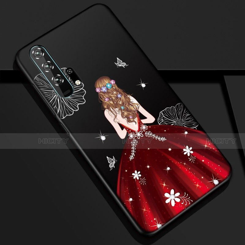 Funda Silicona Gel Goma Vestido de Novia Carcasa K01 para Huawei Honor 20 Pro Rojo y Negro