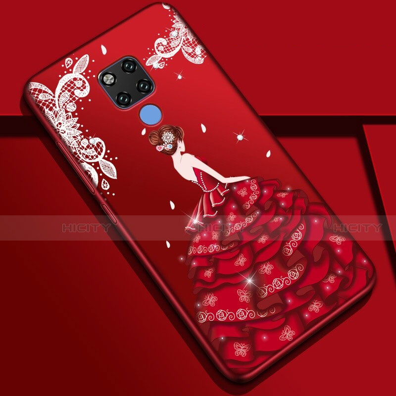 Funda Silicona Gel Goma Vestido de Novia Carcasa K01 para Huawei Mate 20 Rojo Rosa