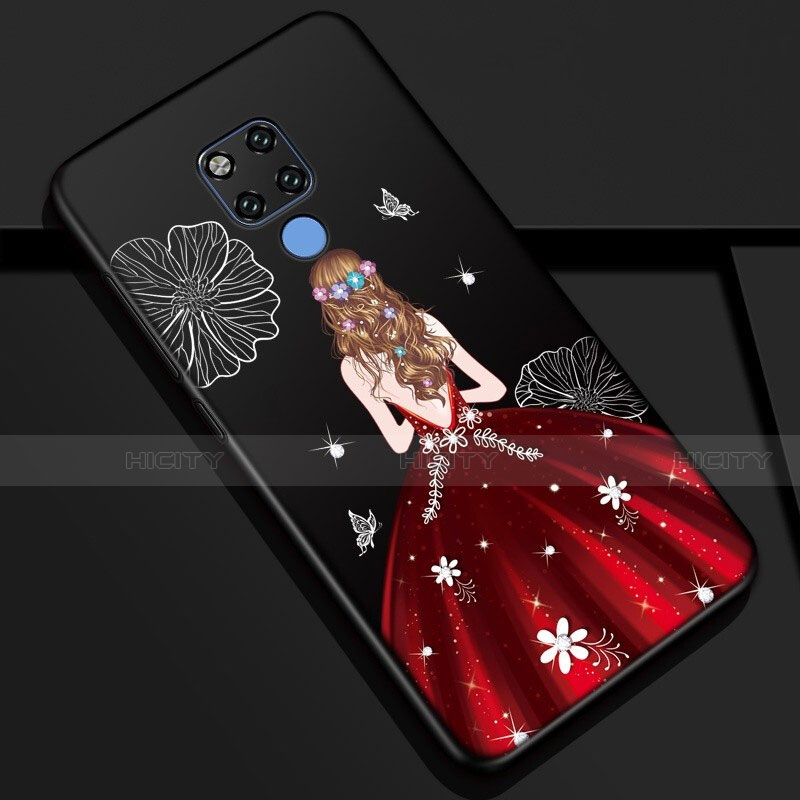 Funda Silicona Gel Goma Vestido de Novia Carcasa K01 para Huawei Mate 20 Rojo y Negro